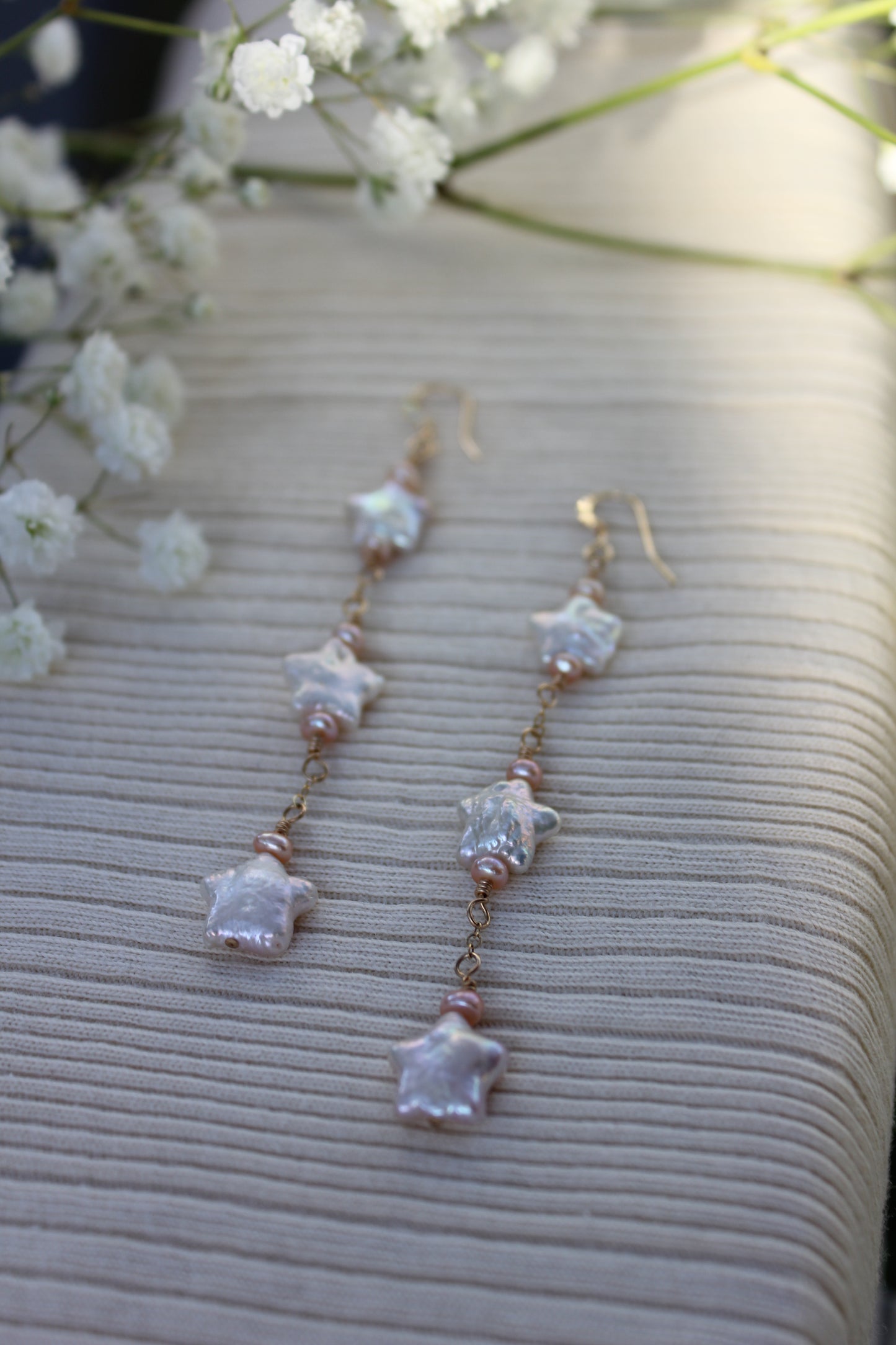 Three Blush Star Pearl Earrings