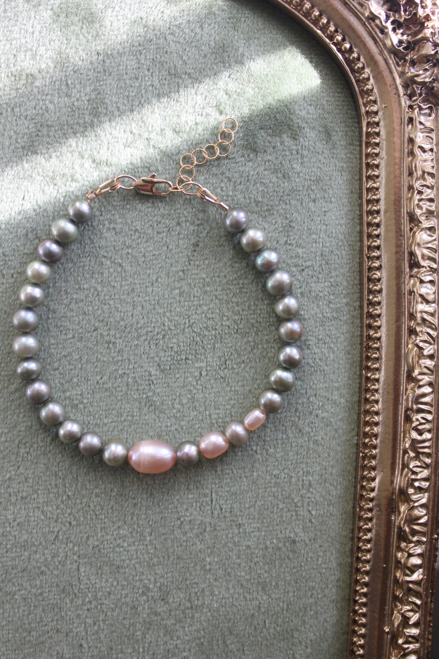 Off-Center Green + Pink Pearl Bracelet