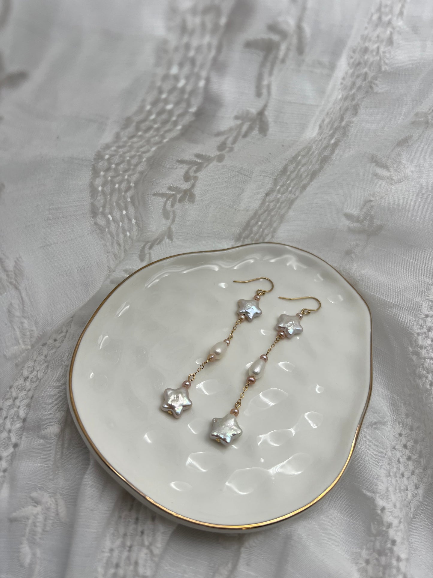 Blush Star and Oval Pearl Earrings