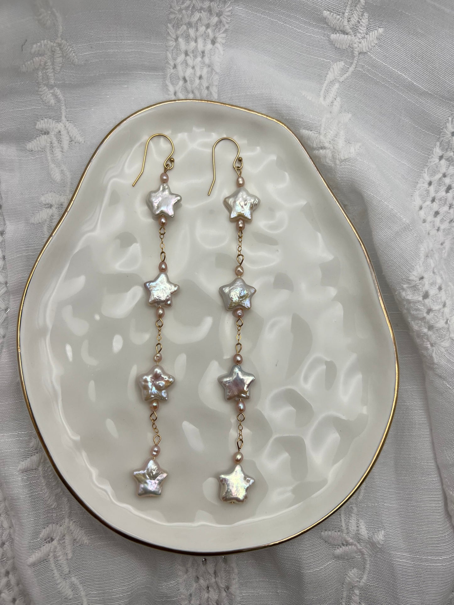 Four Blush Star Pearl Earrings