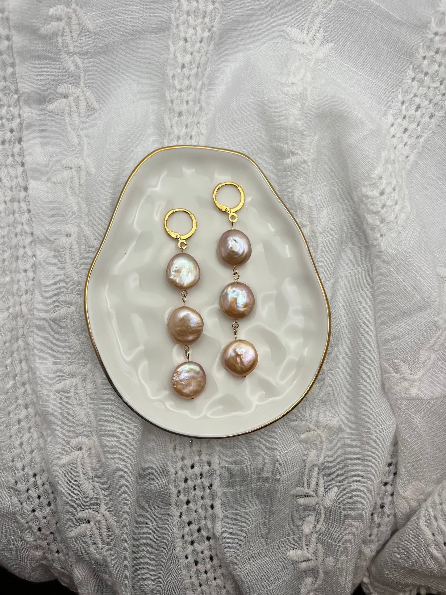 Three Coin Pearl Earrings