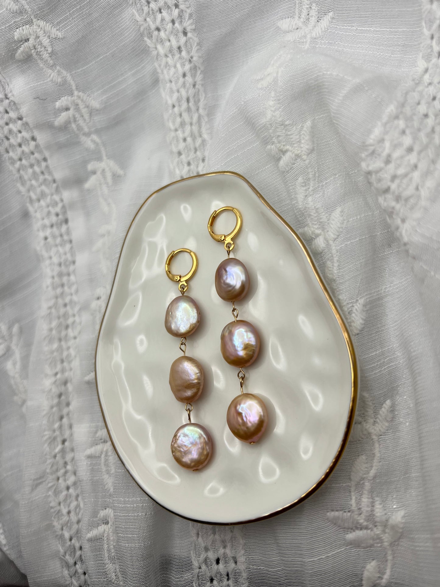 Three Coin Pearl Earrings