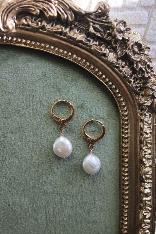 Baroque Single Coin Pearl Huggies