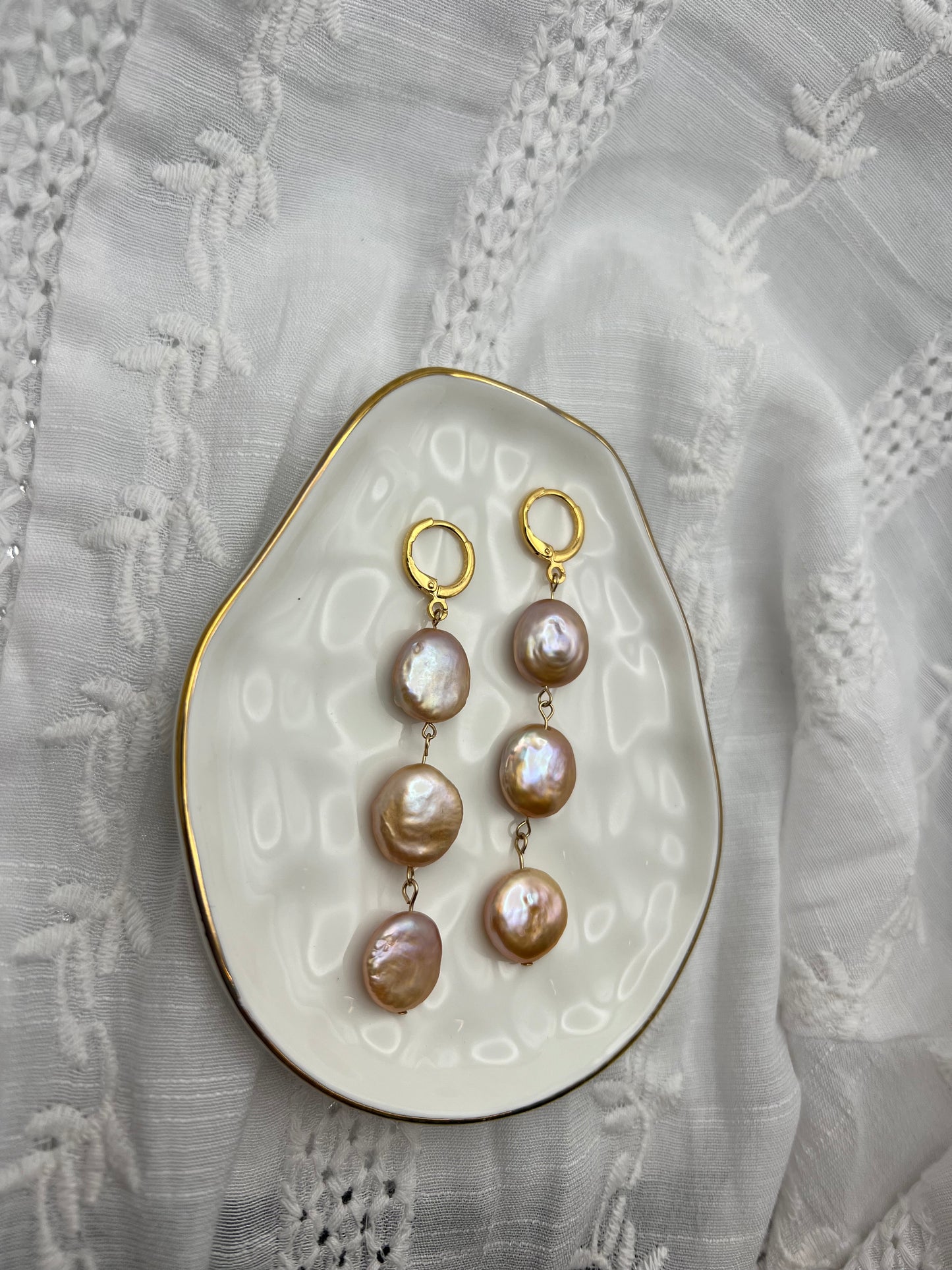 Three Coin Pearl Earrings