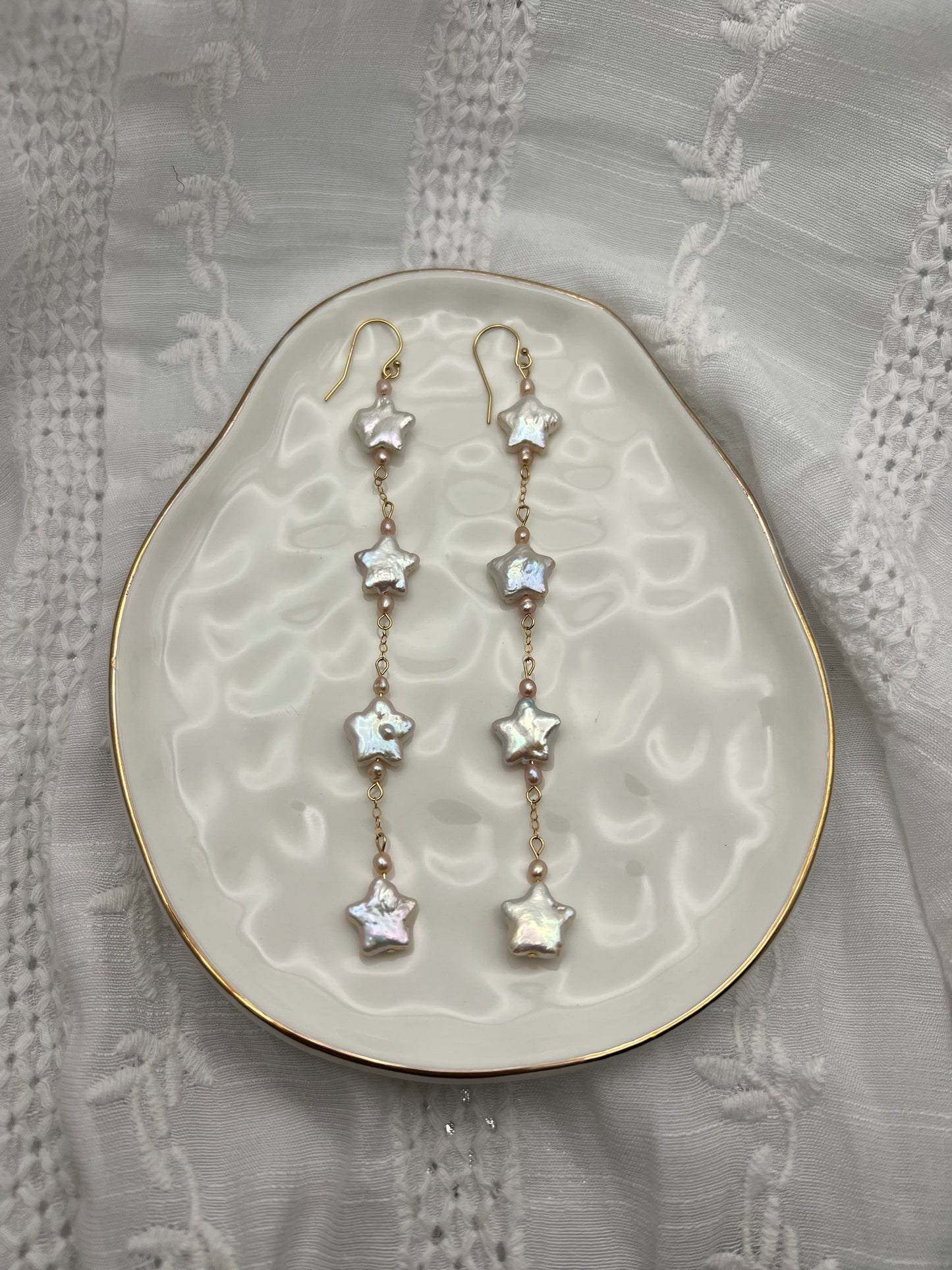 Four Blush Star Pearl Earrings