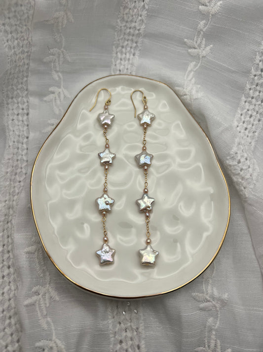 Four Blush Star Pearl Earrings