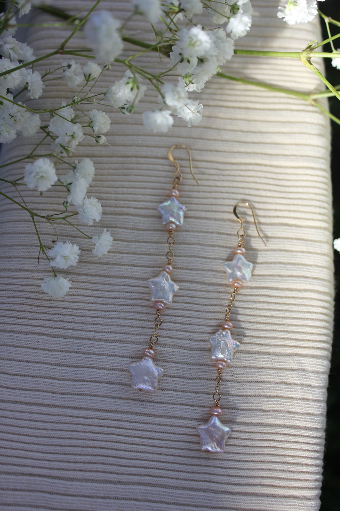 Three Blush Star Pearl Earrings