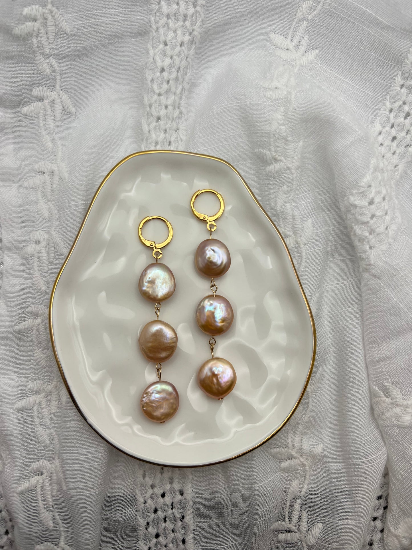 Three Coin Pearl Earrings