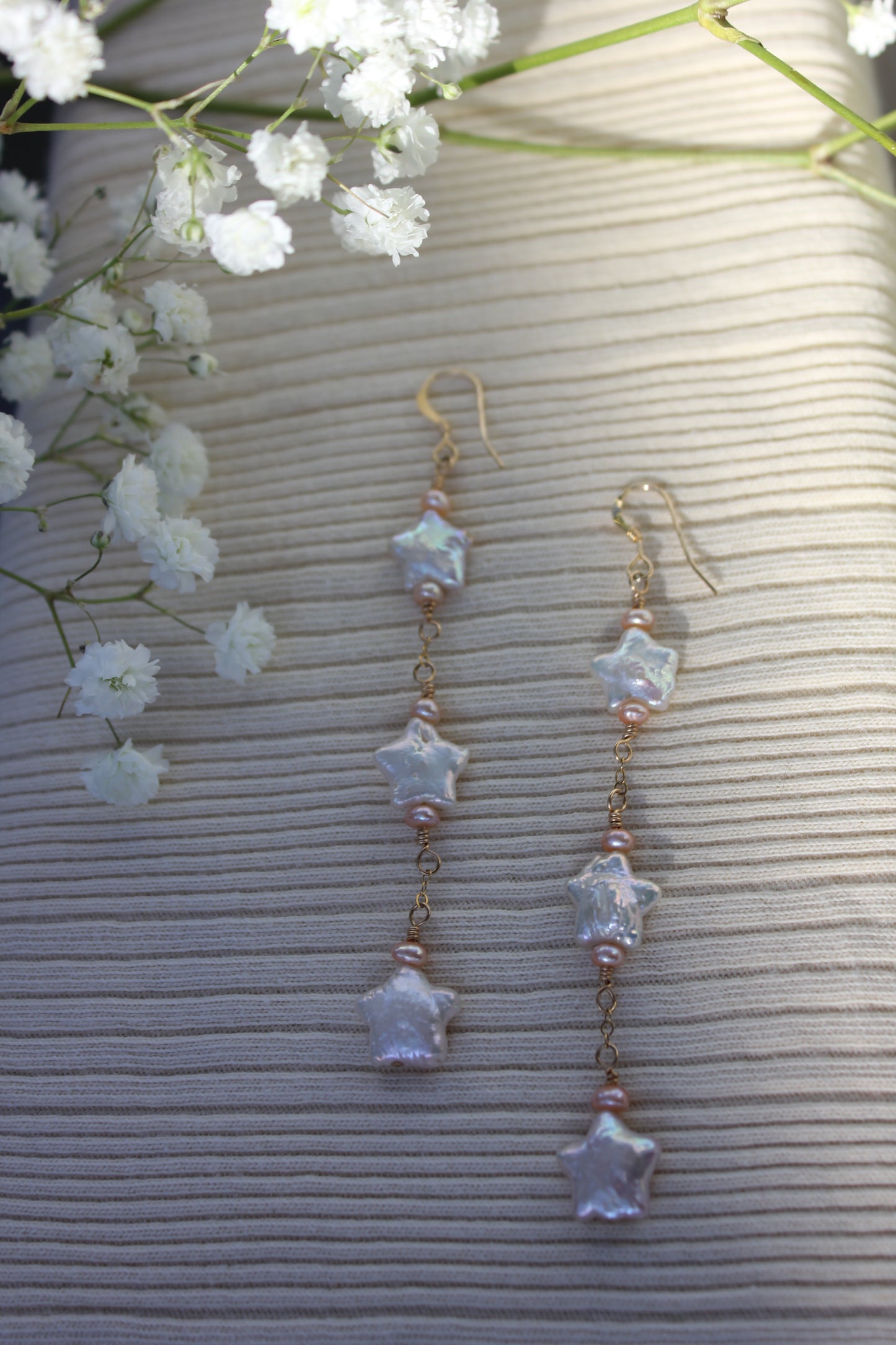 Three Blush Star Pearl Earrings