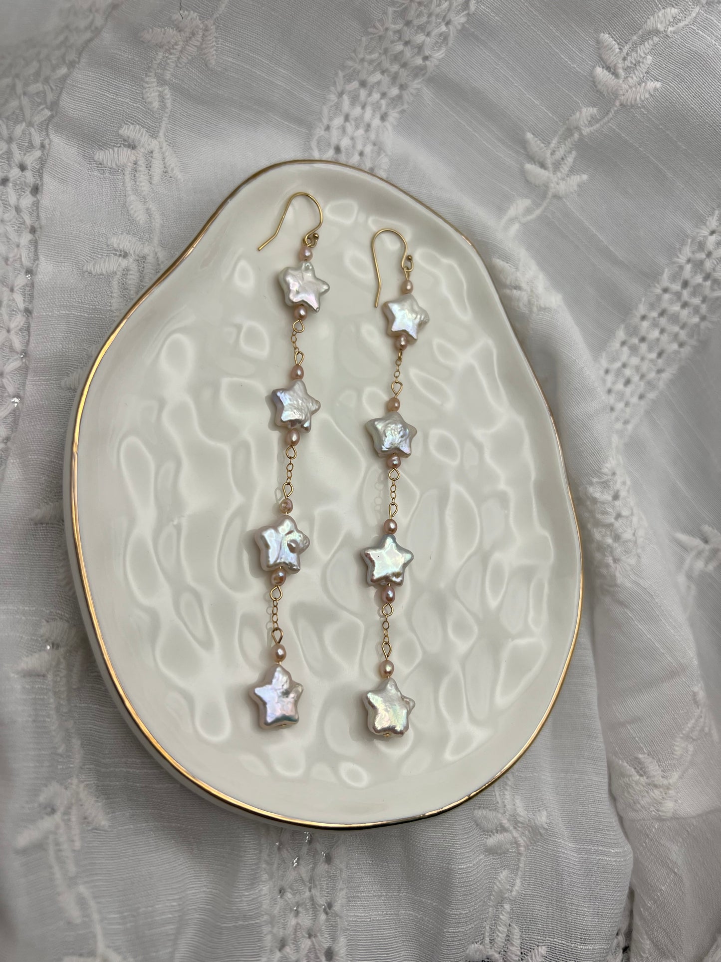 Four Blush Star Pearl Earrings