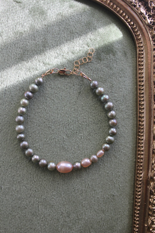 Off-Center Green + Pink Pearl Bracelet