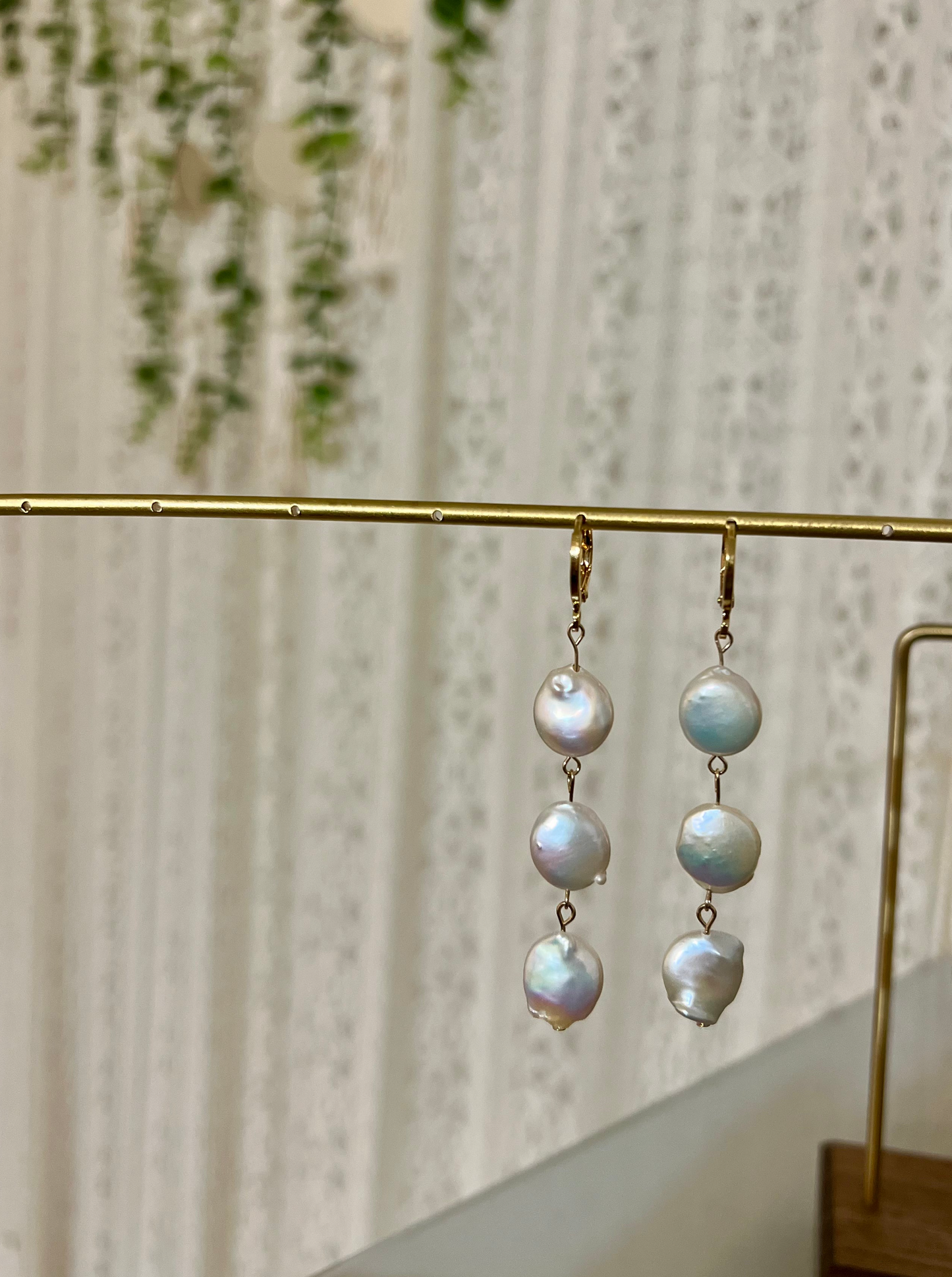 Three Coin Pearl Earrings